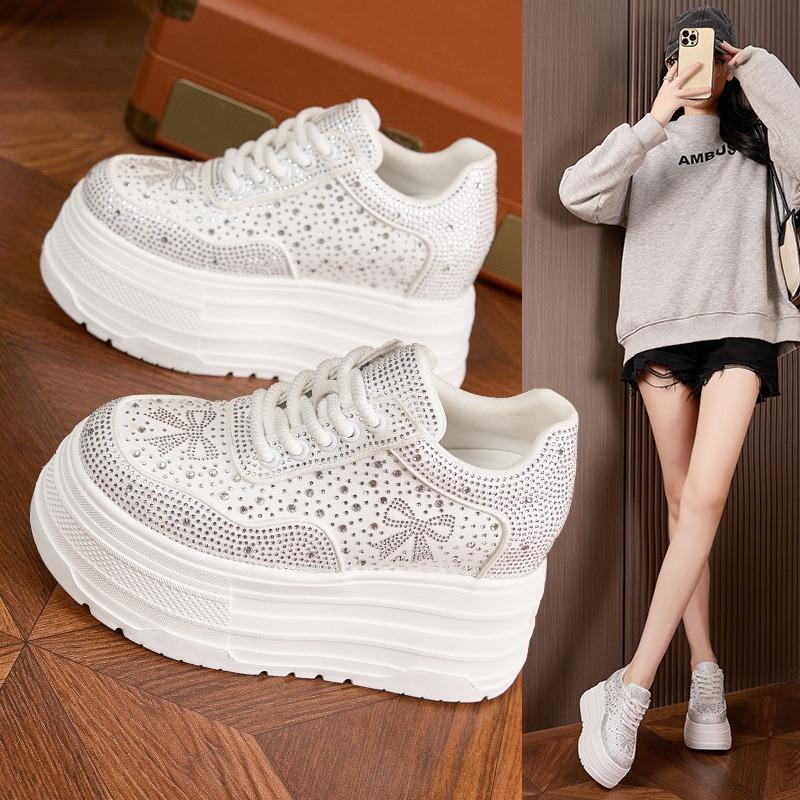 Platform White Shoes Women's Autumn New Foam Platform Women's Shoes Muffin Versatile Full Diamond Casual Shoes