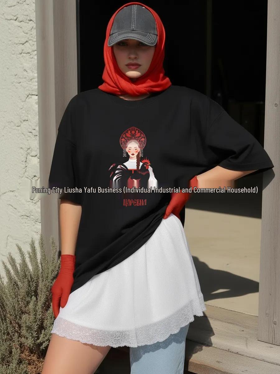 

European Style Stylish Versatile Cotton Short Sleeve T-Shirt – Concealing, Chic & Popular for Ladies XXXL чёрный