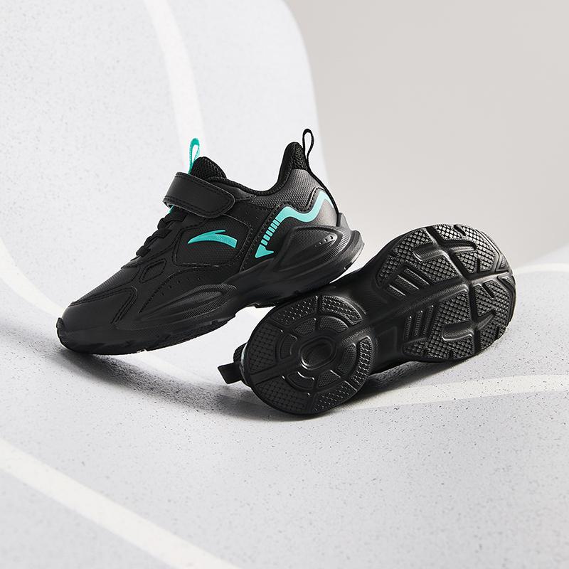 Anta Kids Synthetic Leather Fashion Versatile Lightweight Shock Absorbing Low Top Running Shoes Kids sneaker Black Green A12449977N-3