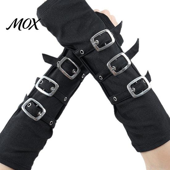 Unisex Fashion Gloves Goth Arm Warmers Fingerless for Women, Punk Metal Buckle Versatile Party Warmers, Gothic Steampunk Sleeves, Cosplay Accessories