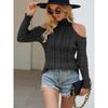 Women's Autumn and Winter Knit V-neck Off-the-shoulder Solid Color Twist Long-sleeved Sweater