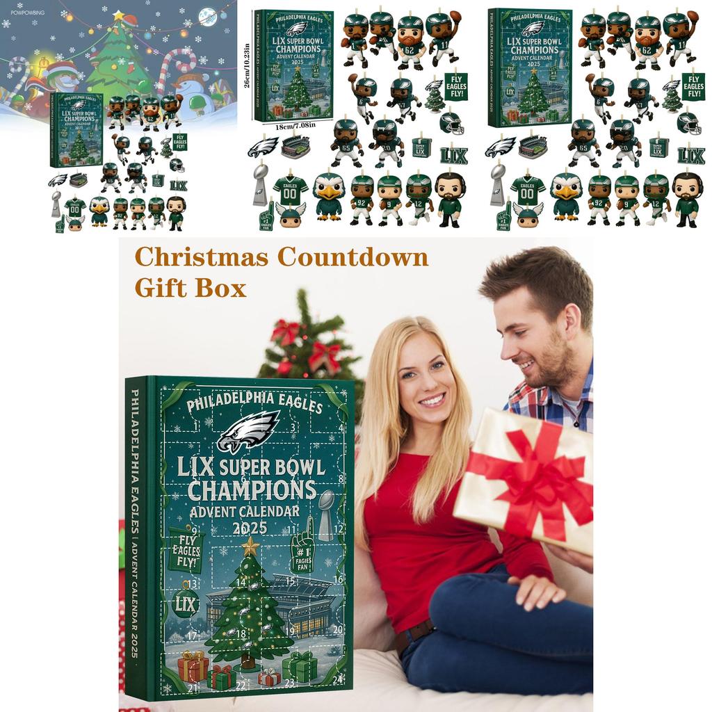 Calendar de Crăciun Philadelphia Eagles Cutie Oarbă Cu Ornamente Acrilice Pentru Cadouri de Petrecere de Sărbători