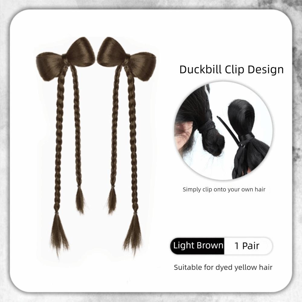 

1 Pair Trendy Cute Children S Wig Braid Bow Knot Ball Head Hair Clip Double Ponytail Wig Fried Dough Twists Braid Female Use