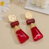 Vintage Red Gradient Resin Geometric Stud Earrings for Women – Three-Dimensional Design
