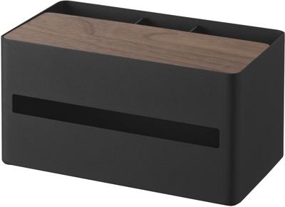 Yamazaki RIN Storage Box with Adjustable Thick Tissue Box Remote Control 26cm W X D X Model 10414 Multi-functional Dividers, Brown, & Stand, 14.2cm