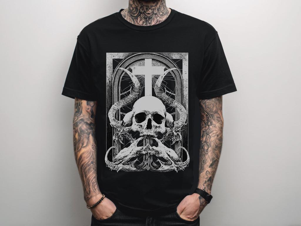 Unisex Skull Cross Gothic Graphic T-Shirt, Alternative Death Metal Shirt, Emo Goth Clothing, Occult Weirdcore Graphic Tee, Gift For Him Her