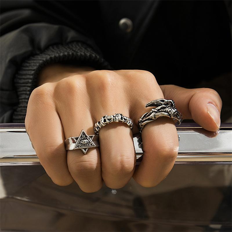 Vintage Hexagram Ring Set For Men, Trendy Hip Hop Men'S Finger Rings  Accessories