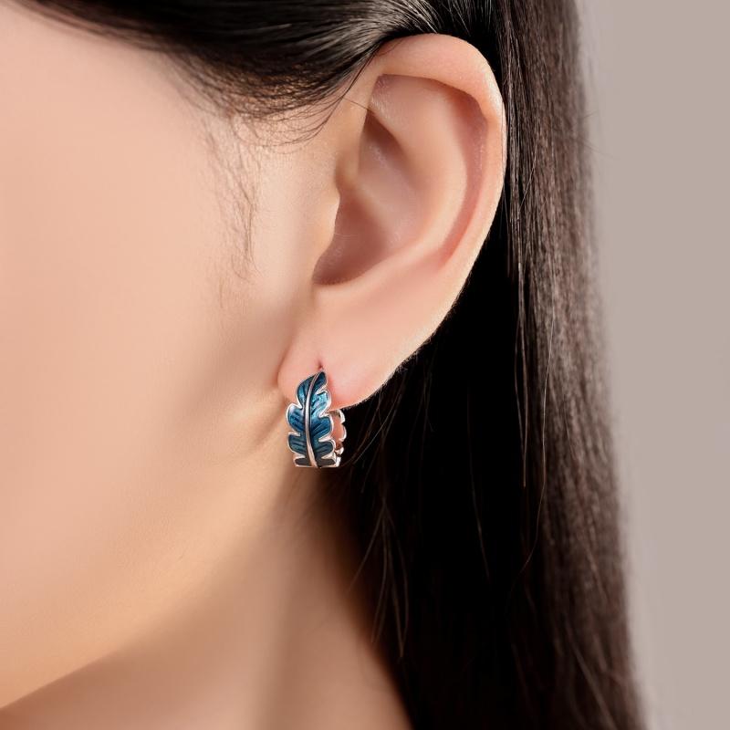 Real 925 Silver Earrings Blue drop rubber feather earrings For Women Wedding Engagement Earrings Jewelry Gift