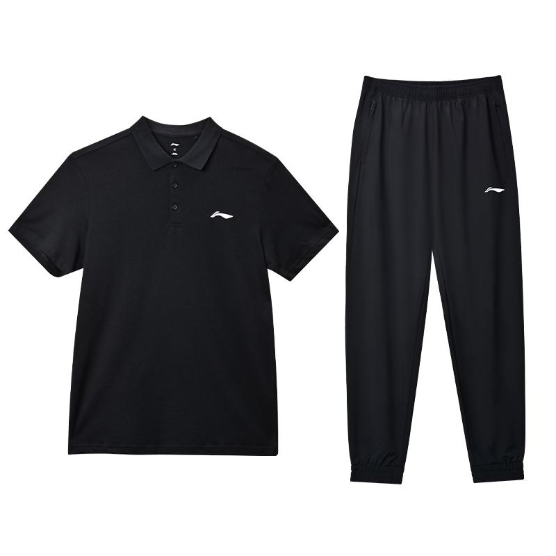 

Li Ning Однотонный Дышащий Прямого Кроя С Коротким Рукавом Поло Быстросохнущий Эластичная Талия Длинные Брюки Повседневный Спортивный Костюм Мужской Костюм Черный YPLU073-2+AYKT415-1 S