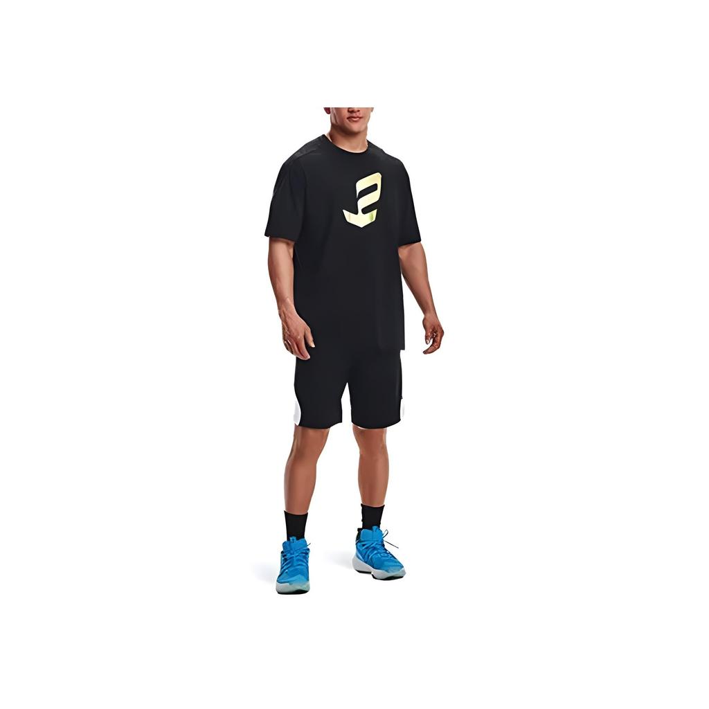 Under Armour Color Block Letter Print Lace-Up Straight Casual Shorts Men shorts Black 1361973-002