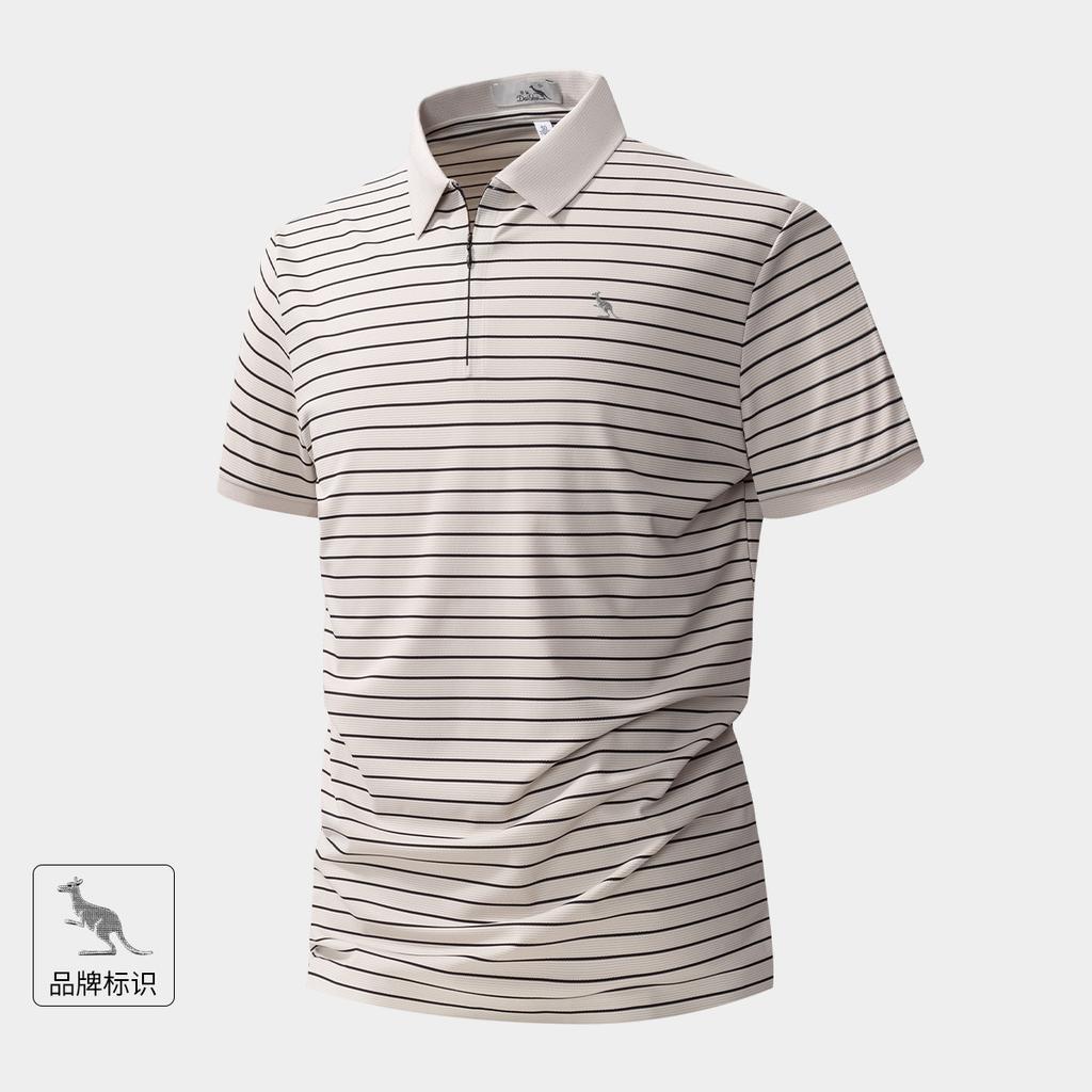 Ice Silk High Elasticity: Summer Business and Leisure Lightweight Horizontal Stripe Knitted Short Sleeve T-shirt for Men Polo Shirt