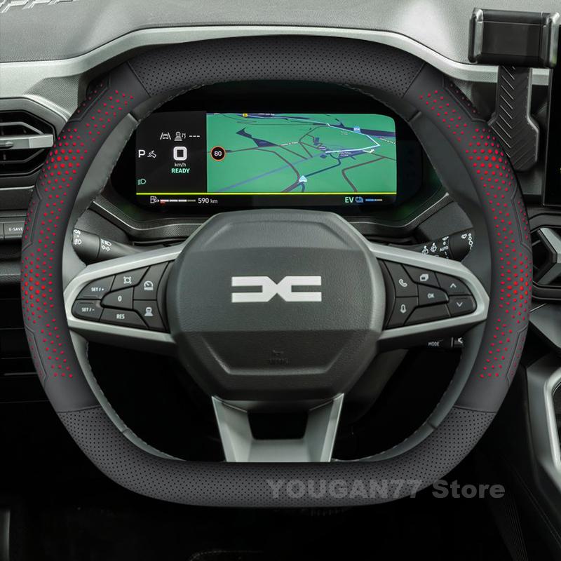 Leather Car Steering Wheel Cover For ALL New Dacia Spring Duster 2024 2025 Non-slip Auto interior Dacia Duster 2025 Accessories