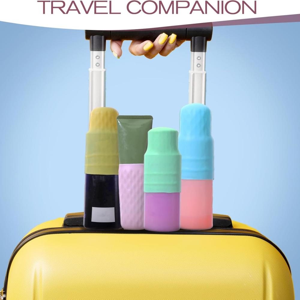 5/6 silicone bottle caps for travel essentials accessories, leak-proof elastic caps, suitable for travel-sized bottles of toilet