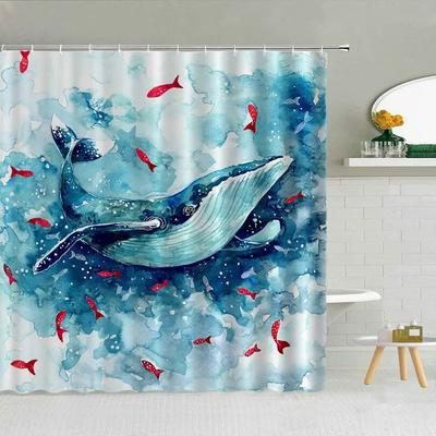 Fun Cartoon Sea Animal Shower Curtain, Sea Turtle Octopus Jellyfish Whale Crab Sea Life Landscape, Bathroom Shower Curtain Set