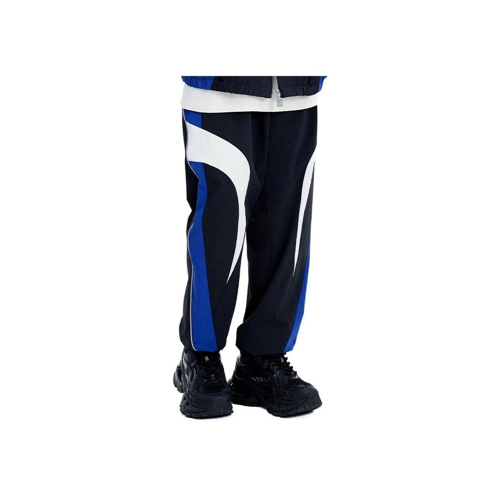 Li Ning Color Block Loose Fit Mid Rise Knitted Sports Pants Unisex Bottoms Black AYKU147-1