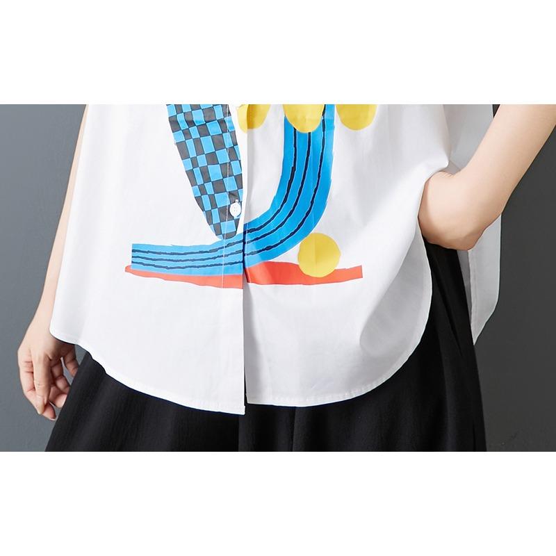 DIMANAF 2026 Plus Size New Summer Blouse Shirt Print Short Sleeve Casual Women Loose Tops Shirts Cotton