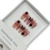 Handmade Cat Eye Coffin Almond French Coffin False Nails Pink 3D Flower Press Nail Sticker Design Acrylic Artificial Fingernails