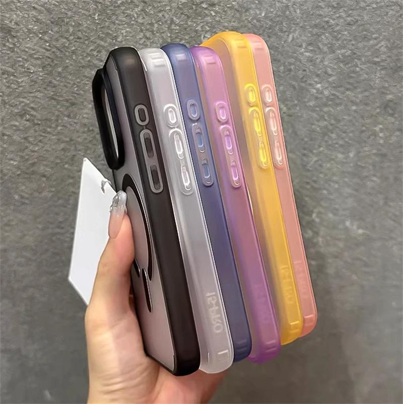 Translucent Matte Magsafe Magnetic Wireless Charge Case for iPhone 16 15 14 13 11 12 Pro Max Plus Jelly Bumper Shockproof Cover