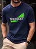 FENDT Graphic T-shirt - Navy Blue Athletic Tee with Green & White Logo