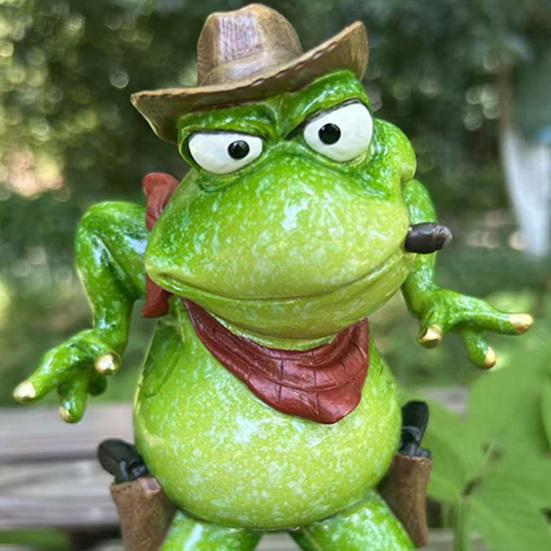 Cowboy Frog Figurine Red Scarf Cartoon Frog Statue Resin Animal