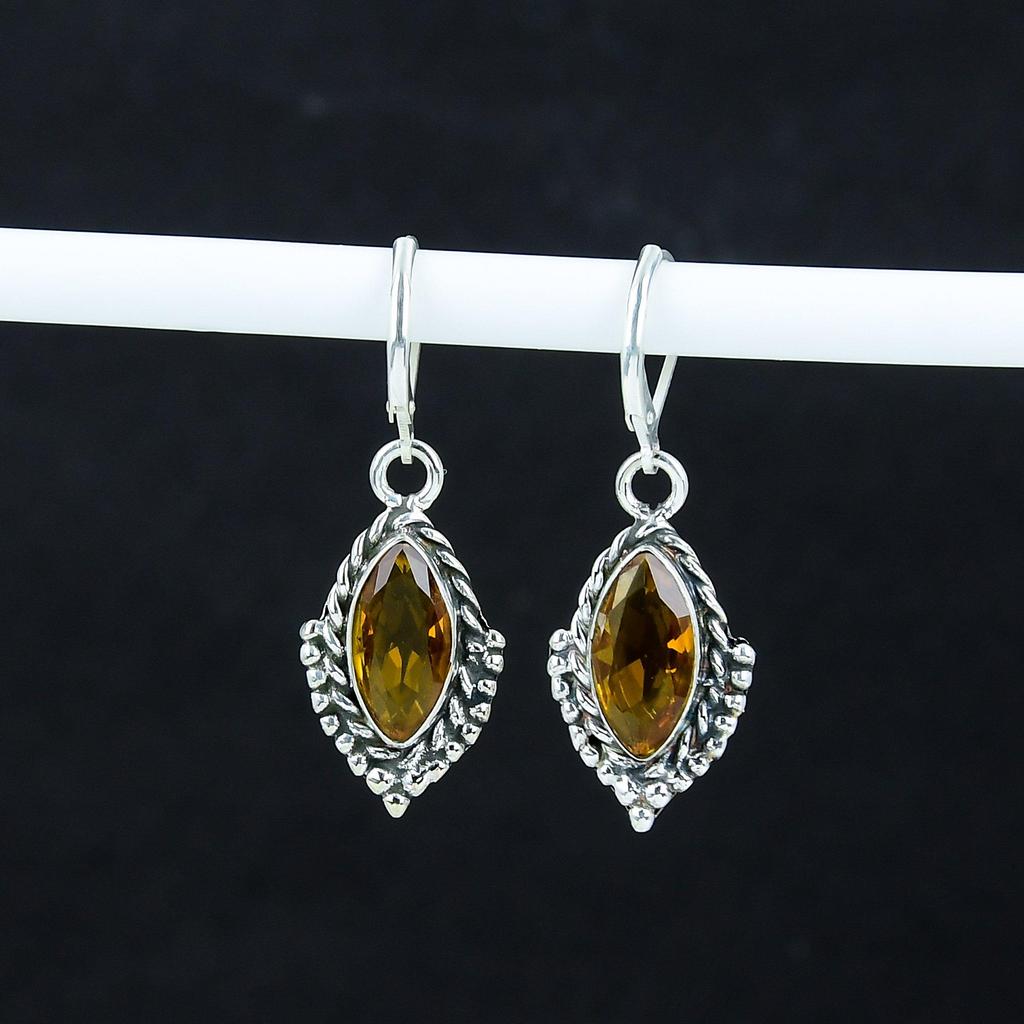 Amaing Honey Topaz Gemstone Earrings, 925 Sterling Silver Earring, Handmade Boho Silver Jewelry Dangle Earrings, Party Wear Gift