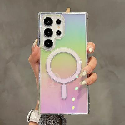 Luxury Laser Gradient Color For Magsafe Wireless Charging Clear Case For Samsung Galaxy S25 Ultra Hard PC Shockproof Phone Cover