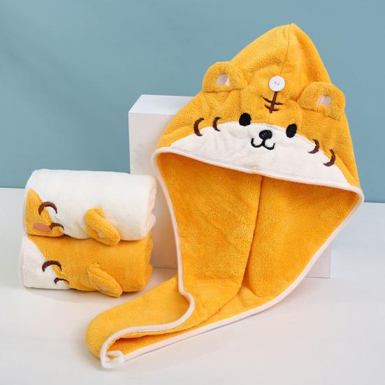 

Хорошее водопоглощение, быстросохнущая шапка для сушки волос, коралловый флис, детский узор с рисунком тигра