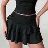 Solid Color Mini Skirt Women Summer Fashion Streetwear Versatile High Waist Slim Fit Ruffle Bows Elastic Waist Short Skirt