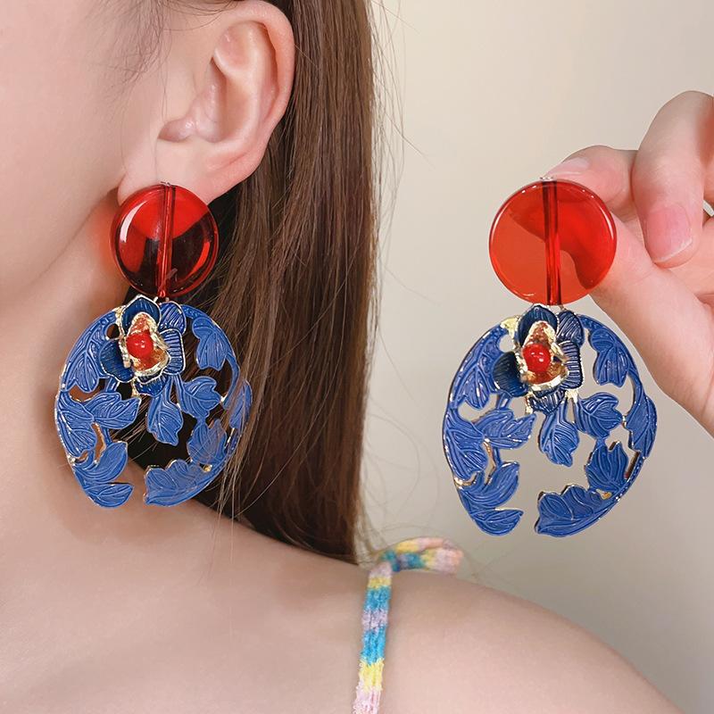 Náušnice s třásněmi ve tvaru kapky vody s dřevěnými korálky Silver Needle Etnický styl Retro Jednoduché puzetové náušnice Temperamentní náušnice Dámské Niche