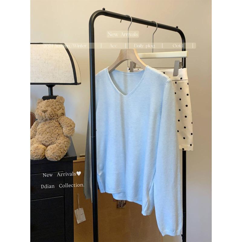 Casual Temperament Collar Loose Long-sleeved Knitted Sweater Women's Autumn New Thin Light Professional Style Inner Top