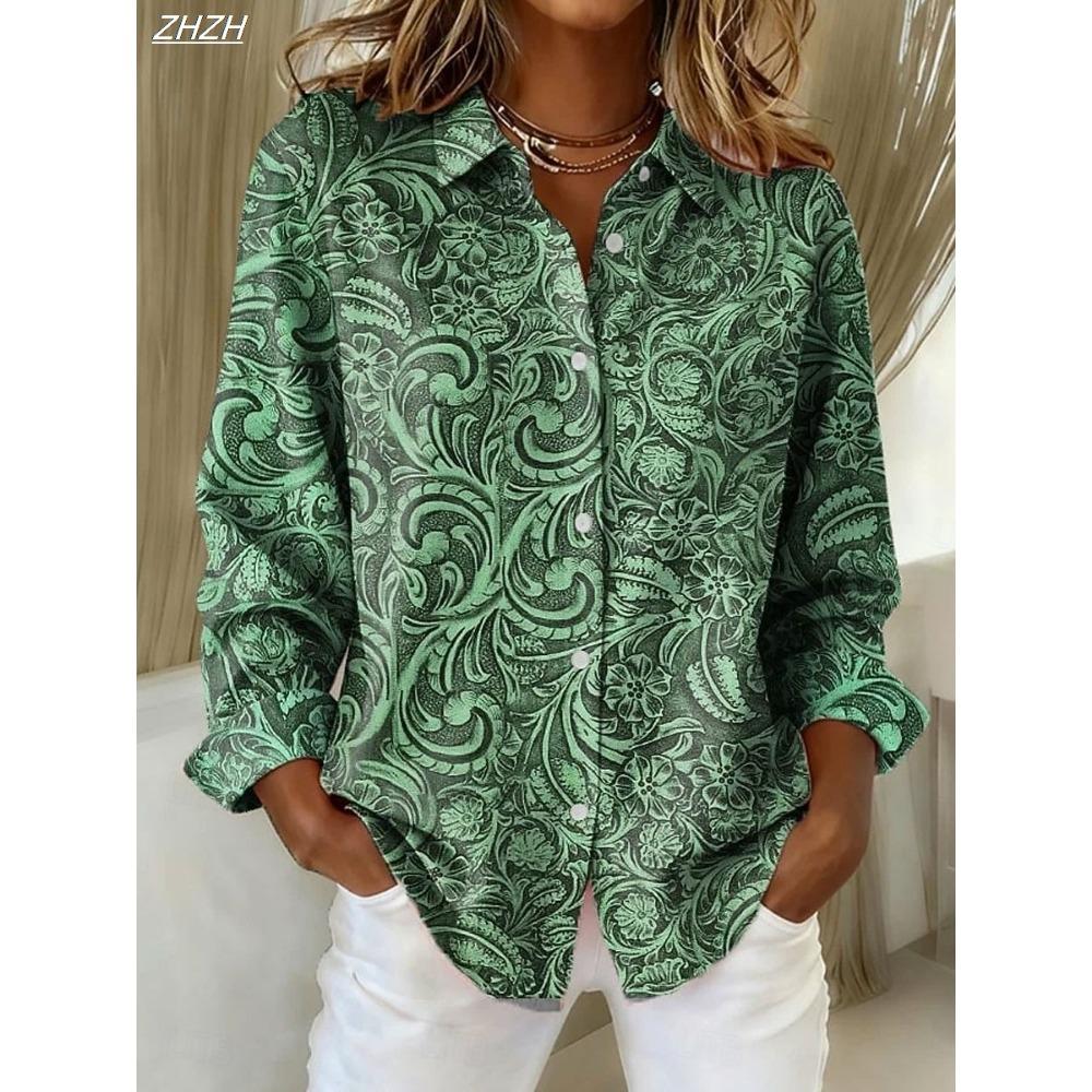 Women's Shirt Blouse Floral Graphic Elegant Vintage Tropical Long Sleeve Shirt Collar Regular Tops Work Print Spring Fall Winter