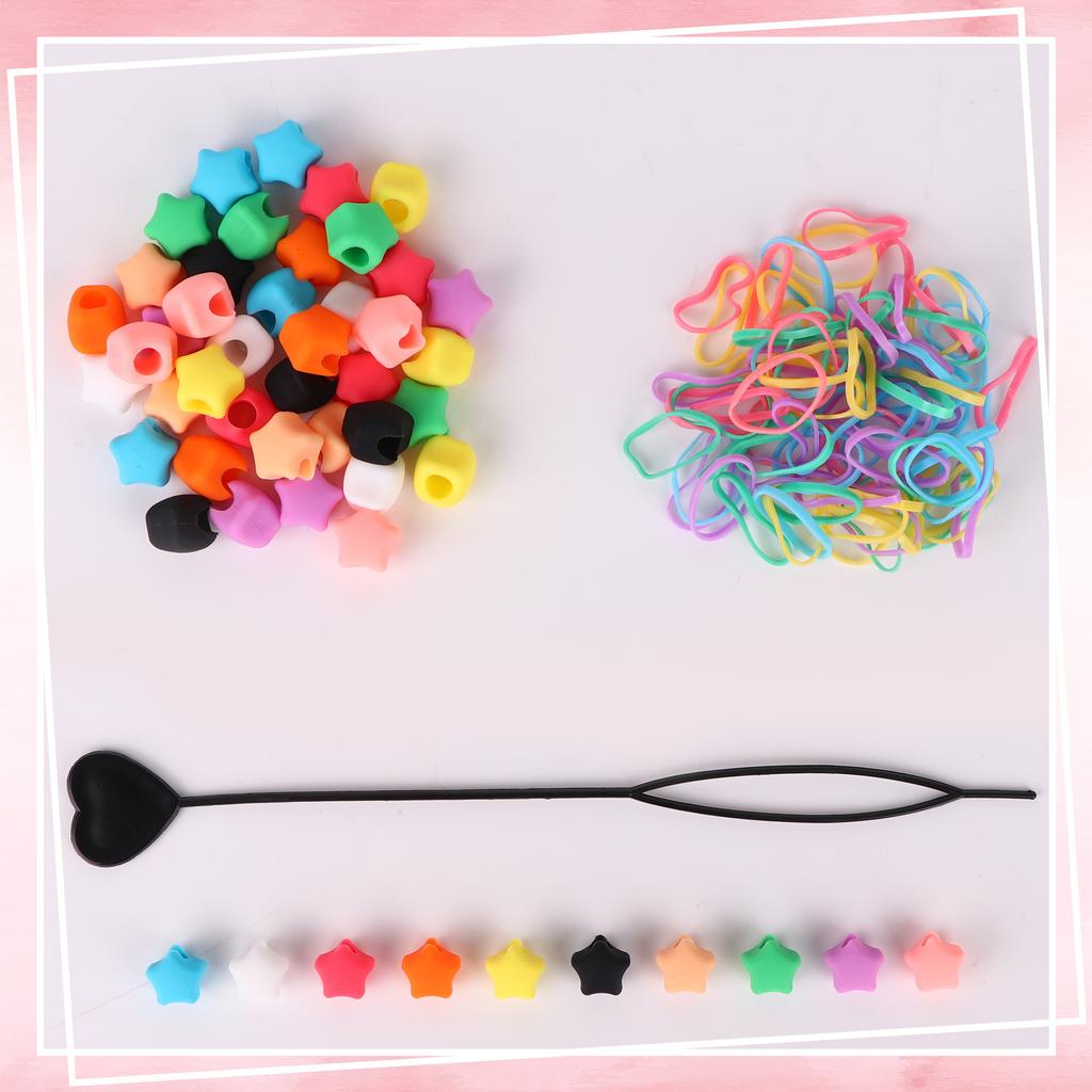 180 Stück Silikon-Haarperlen 5 mm Herz Stern Schmetterling Bunt Weich Pony-Perlen Großhandel Haar-Accessoires Mit Schnell-Einfädler Und 100 Gummi