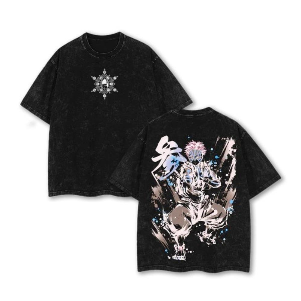 

Summer Y2K Ghost Blade Yowoko Washed T-shirt for Daily Wear Street Style Street Style S