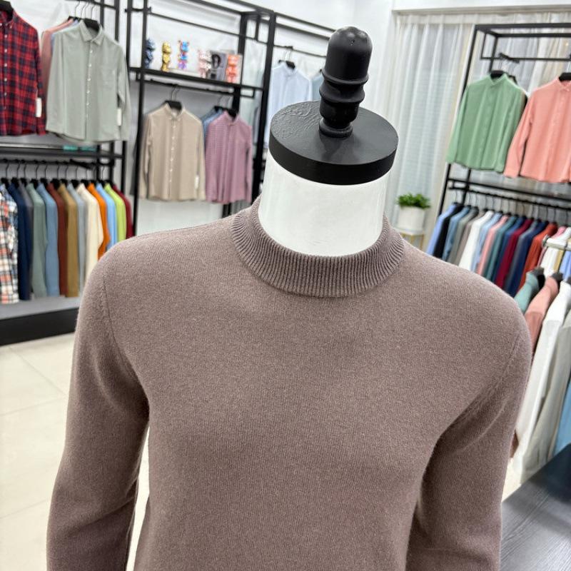 Men's Autumn/Winter Wool Sweater - Half-High Collar, Solid Color, Long Sleeve, Skin-Friendly, Warm Base Layer