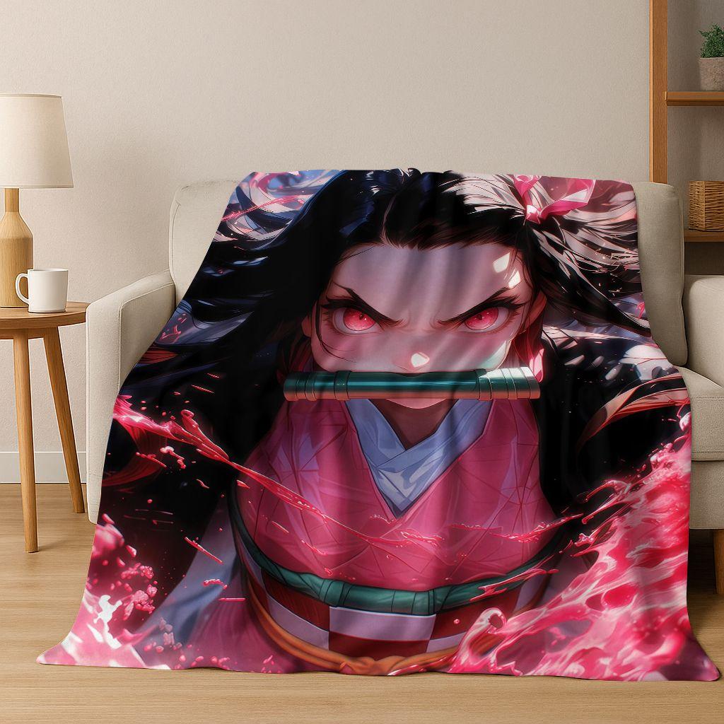 Anime Demon S-Slayer Kamado Nezuko Tanjirou Cartoon Flannel Blanket,Cozy Soft Throw Blanket for Home Bedroom Bed Sofa Cover Kids