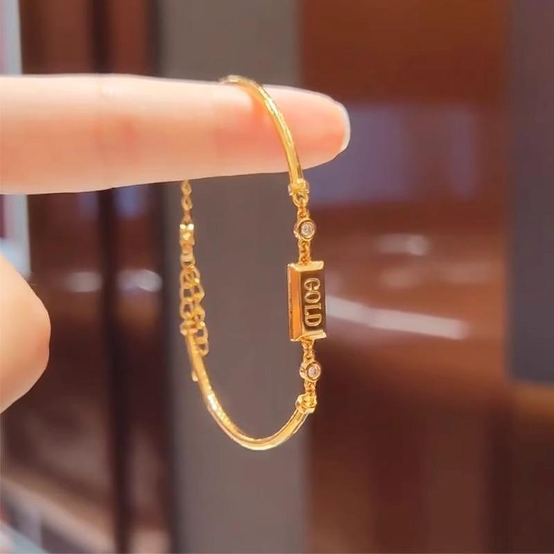 Gold Plated 18K Chinese Style Round Bead and Bar Bracelet for Women