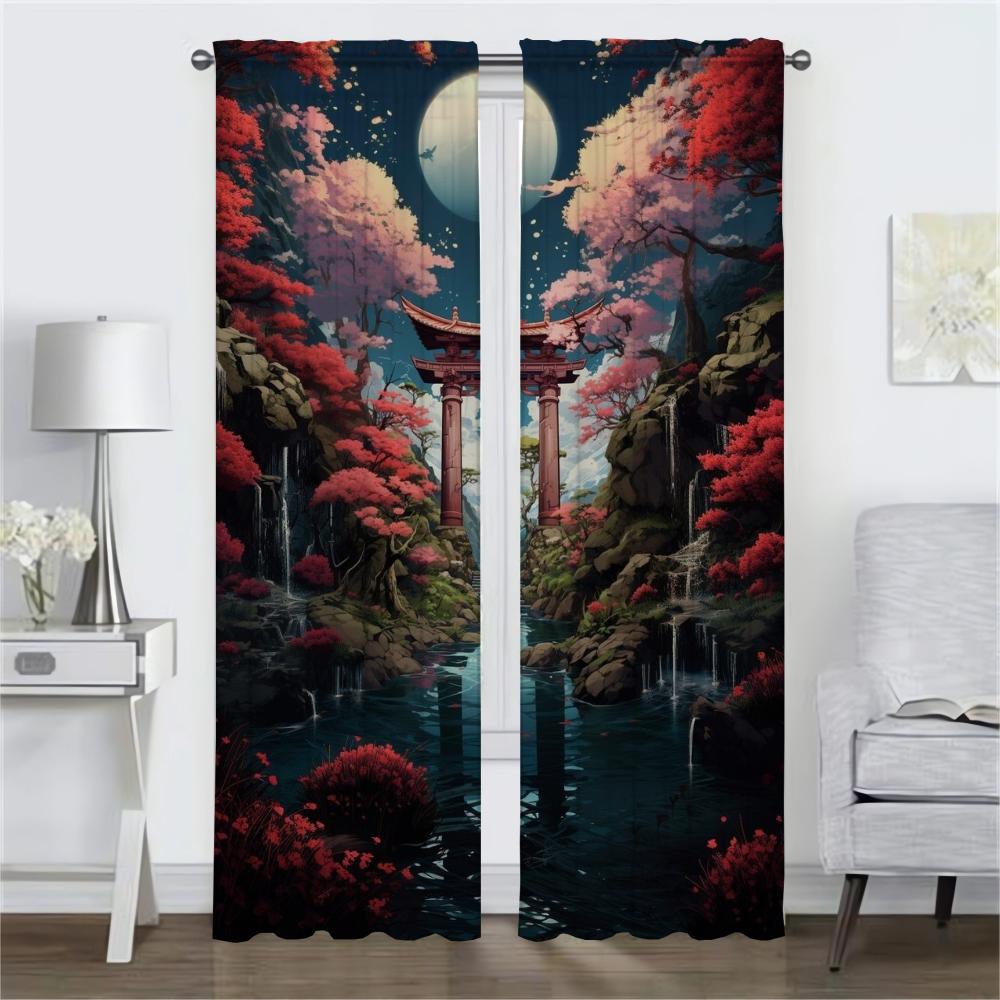 Sun Moon and Tree Blackout Curtains for Camera Halloween Decoration Kitchen Curtains 2 Pieces Tulle for Bedroom Partition Shades