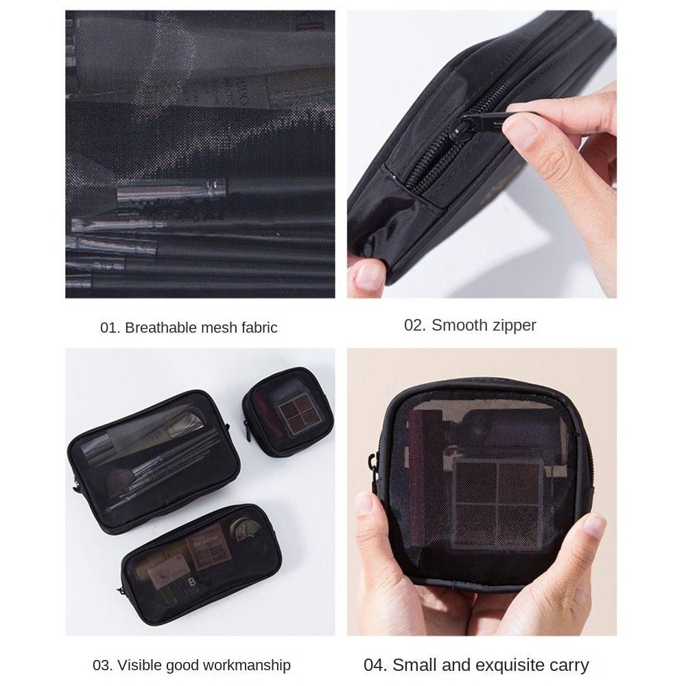 1/2/3 Layers Cosmetic Storage Bag Zipper Toiletries Organizer Handbag Mesh Cosmetic Bags  Outdoor