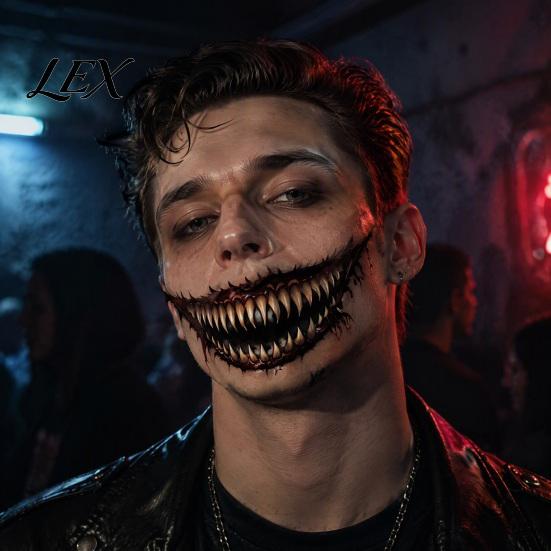 Easy Apply Horror Mouth Art 3Pcs Realistic Scary Tattoos for Halloween Zombie Vampire Clown Party, Waterproof Novice Friendly Face Stickers