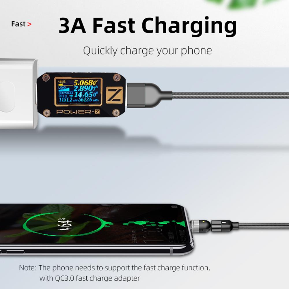540 degrees Rotating Magnetic USB C Cable 3A Fast Charging 1M Black