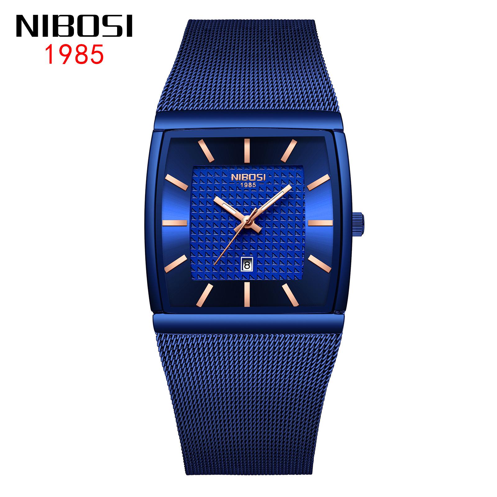 Nibosi Schüleruhr: Wasserdichte Quarz-Uhr mit Edelstahl-Netzarmband und Kalender blue