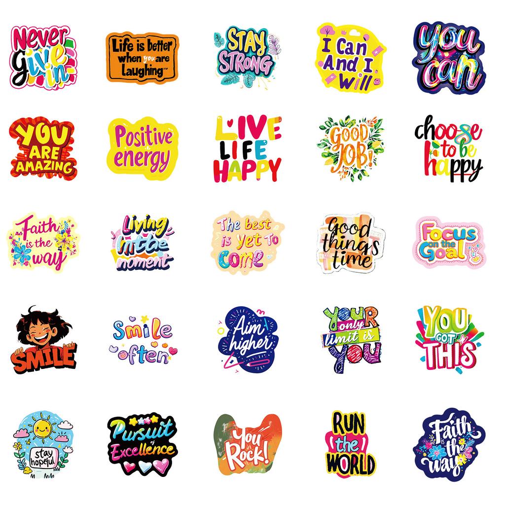 50 Healing Sunshine Upward English Phrases Premium Stickers PP Material Waterproof Decorative Stickers