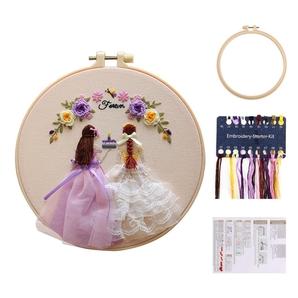 3 Pack Cotton Embroidery Starter Kit, Couple Themed Stamped Cross Stitch Set with Hoop, Pattern Fabric and Guide for Beginners