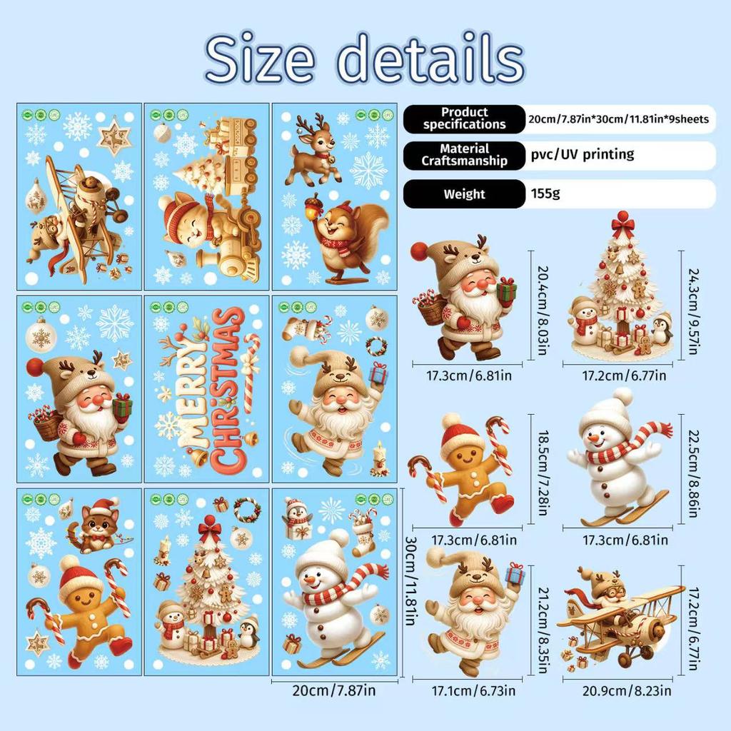 9pcs/set Christmas Window Stickers Xmas Tree House Snowflake Glass Decal Merry Christmas Decoration Home Navidad Gifts Noel
