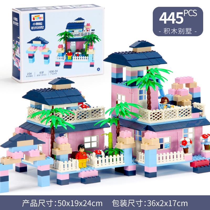 Children'S Building Block Small Particles Pink Castle Scene Puzzle Assembly Building Block Toys Boys And Girls