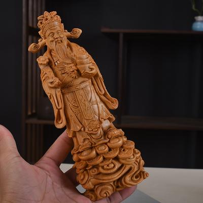 Wood Carving Ruyi God of Wealth Sculptures and Figurines Solid Wood Carving Home Room Office Wealth Luck Feng Shui Decor Statue