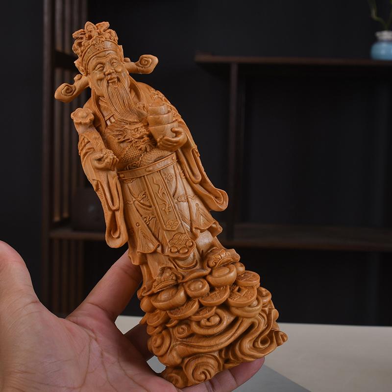 

Wood carving Ruyi God of Wealth sculptures and figurines Solid wood carving Home Room Office Wealth Luck Feng Shui Decor statue