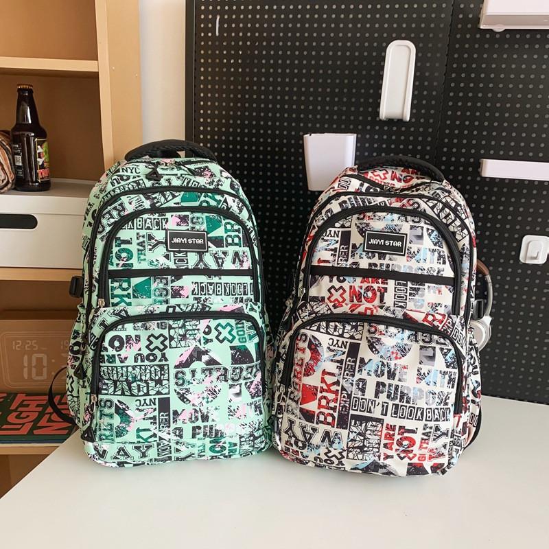 Stylish Nylon Backpack For Men And Women With Letter Design Perfect For School Travel