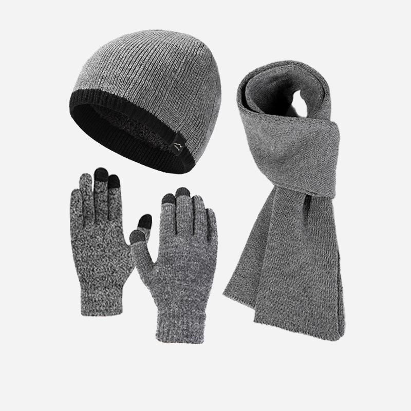 Cashmere Color-Matching Edge Wool Knitted Hat Three-Piece Set Autumn Winter Outdoor Warm Hat Gloves Scarf Kit