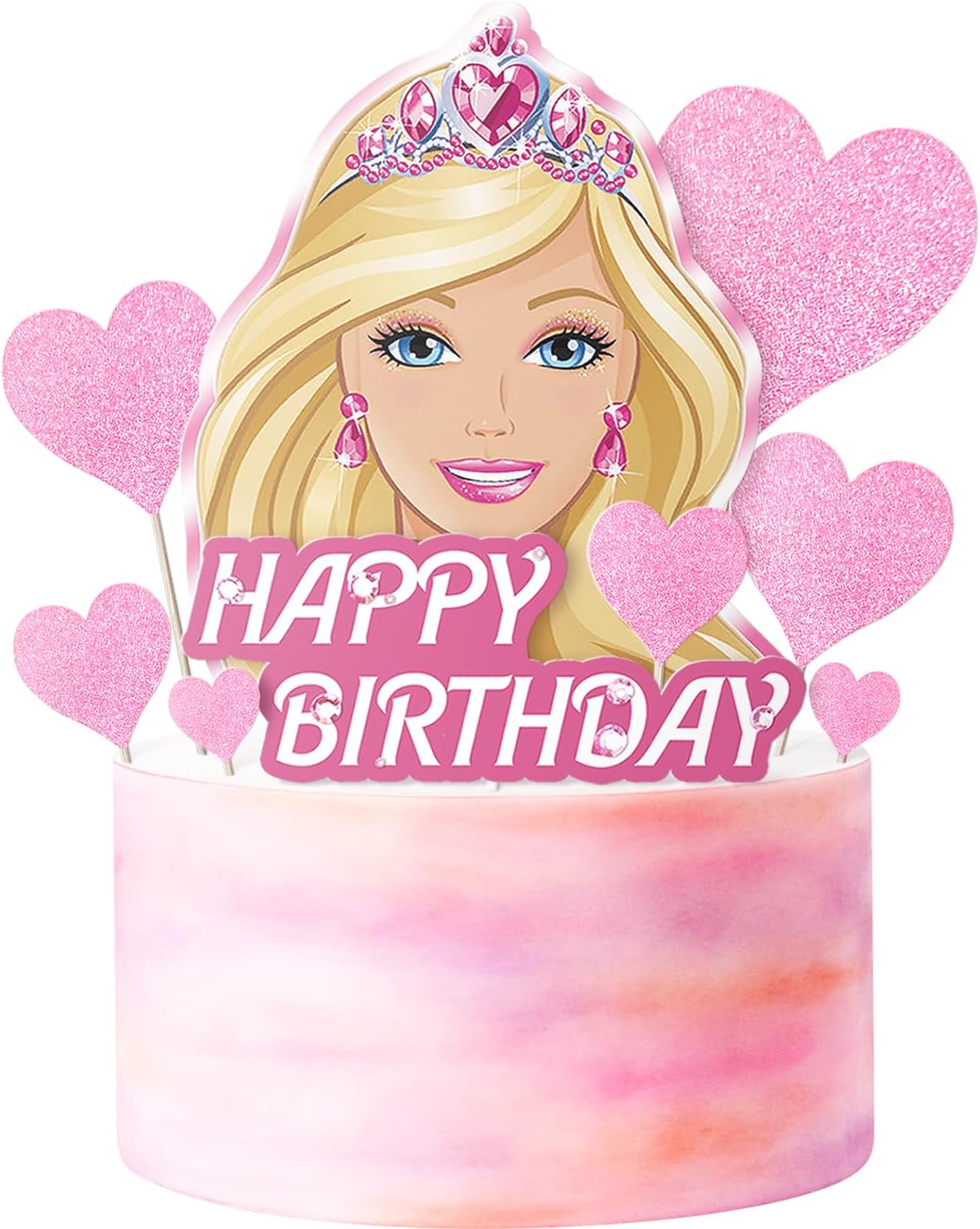

Girl Cake Topper Set, Glitter Happy Birthday Toppers Heart Party Supplies Favor Decorations Pink